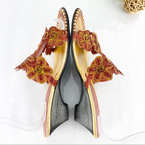 Pikolinos Sandal Wedge Slide Red Floral Embroidery - Picture 6 of 12